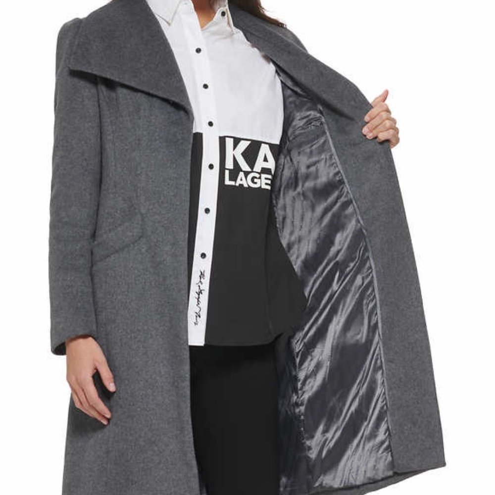 Karl Lagerfeld Women Paris Belted Wool Blend Coat, M, FREE SHIPPING